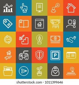 Business outline vector icon set on colorful background