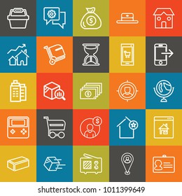 Business outline vector icon set on colorful background