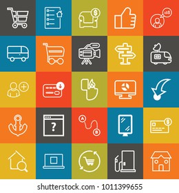 Business outline vector icon set on colorful background