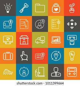 Business outline vector icon set on colorful background