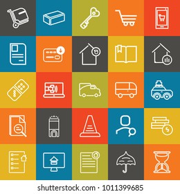 Business outline vector icon set on colorful background