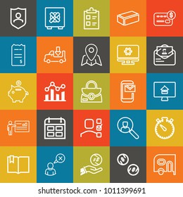 Business outline vector icon set on colorful background