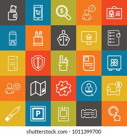 Business outline vector icon set on colorful background