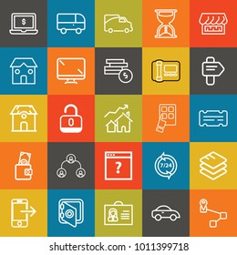 Business outline vector icon set on colorful background