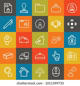 Business outline vector icon set on colorful background
