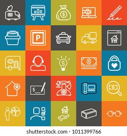 Business outline vector icon set on colorful background