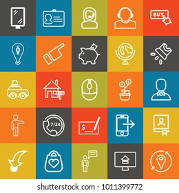 Business outline vector icon set on colorful background