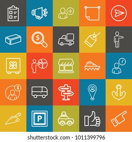 Business outline vector icon set on colorful background