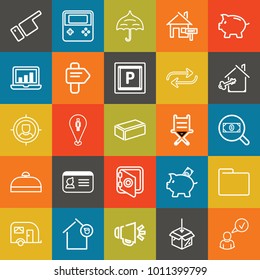 Business outline vector icon set on colorful background