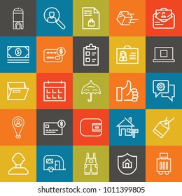 Business outline vector icon set on colorful background