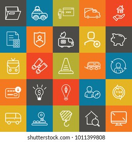 Business outline vector icon set on colorful background