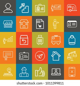 Business outline vector icon set on colorful background