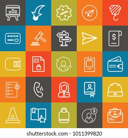 Business outline vector icon set on colorful background