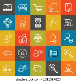 Business outline vector icon set on colorful background