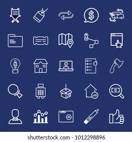 Business outline vector icon set on navy background