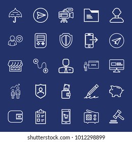 Business outline vector icon set on navy background