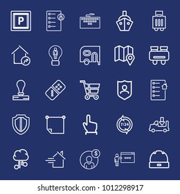 Business outline vector icon set on navy background