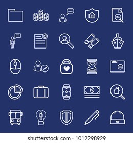 Business outline vector icon set on navy background