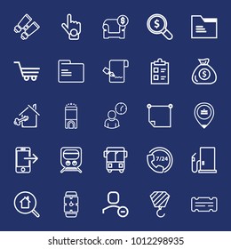Business outline vector icon set on navy background