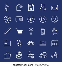 Business outline vector icon set on navy background