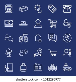 Business outline vector icon set on navy background