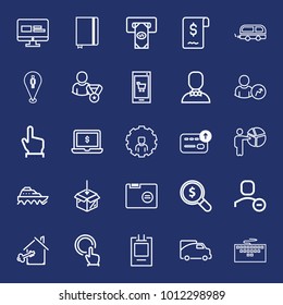 Business outline vector icon set on navy background