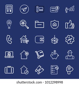 Business outline vector icon set on navy background