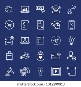 Business outline vector icon set on navy background