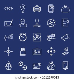 Business outline vector icon set on navy background