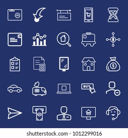 Business outline vector icon set on navy background