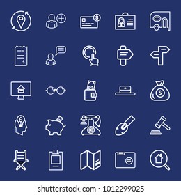 Business outline vector icon set on navy background