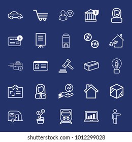 Business outline vector icon set on navy background