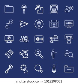 Business outline vector icon set on navy background