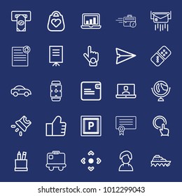 Business outline vector icon set on navy background