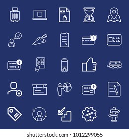 Business outline vector icon set on navy background