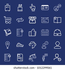 Business outline vector icon set on navy background