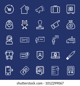 Business outline vector icon set on navy background