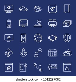 Business outline vector icon set on navy background