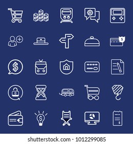 Business outline vector icon set on navy background