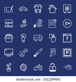 Business outline vector icon set on navy background