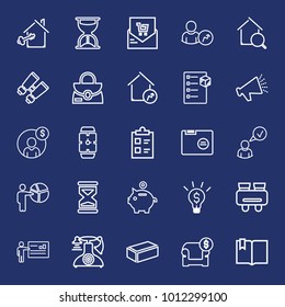 Business outline vector icon set on navy background