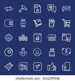 Business outline vector icon set on navy background