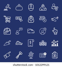 Business outline vector icon set on navy background