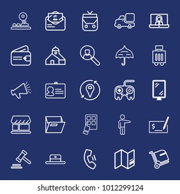 Business outline vector icon set on navy background