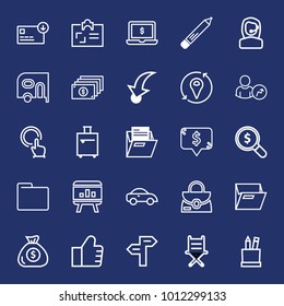 Business outline vector icon set on navy background