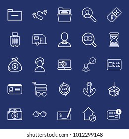 Business outline vector icon set on navy background