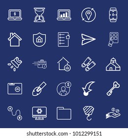 Business outline vector icon set on navy background