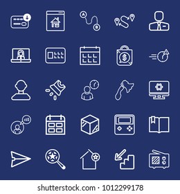 Business outline vector icon set on navy background