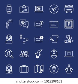 Business outline vector icon set on navy background