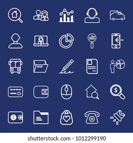 Business outline vector icon set on navy background
